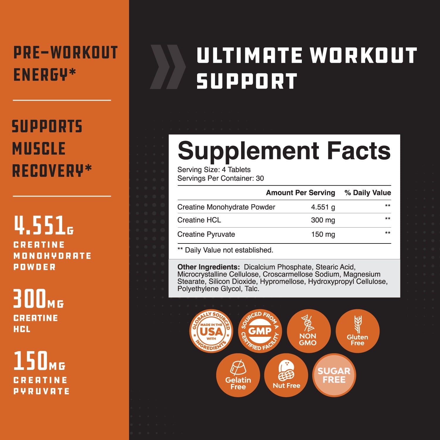 Tri-Phase Creatine Tablets, Pre Workout Supplement for Muscle Mass and Recovery, 120 Ct